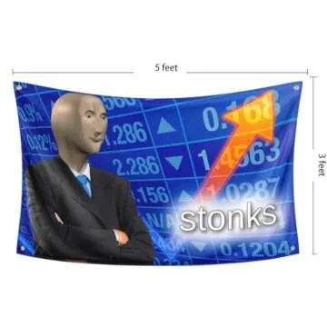 Stonks Flag 3x5 Feet Banner,Funny Poster UV Resistance Fading & Durable Man Cave Wall Flag with Brass Grommets for College Dorm Room Decor,Outdoor,Parties,Gift,Tailgates
