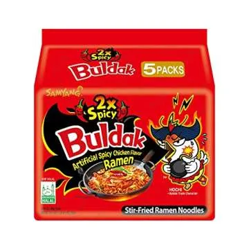 Samyang Buldak Hot Chicken Ramen, Korean Stir-Fried Instant Noodle, 2X Spicy, 4.94 OZ(140g), Pack of...