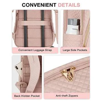 BAGSMART 15.6 Inch Pink Quilted Laptop Backpack for Women with USB Charging Port