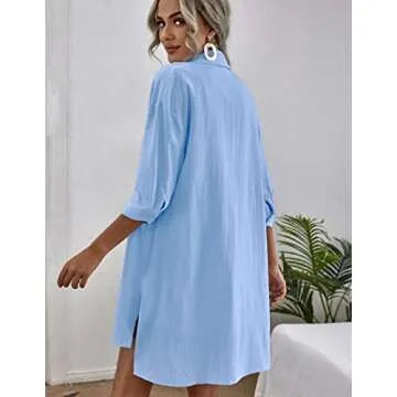 Beyove Women's Cotton Linen Set 2 Piece Outfits 3/4 Sleeve Shirt and Shorts Suit Sets with Pockets Solid Casual Suits, Blue M