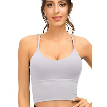 SIGNEALA Sports Bra for Women Longline - V Neck Padded Workout Bras - Strappy Crop Top for Yoga Gym 3 Pack