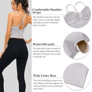 SIGNEALA Sports Bra for Women Longline - V Neck Padded Workout Bras - Strappy Crop Top for Yoga Gym 3 Pack