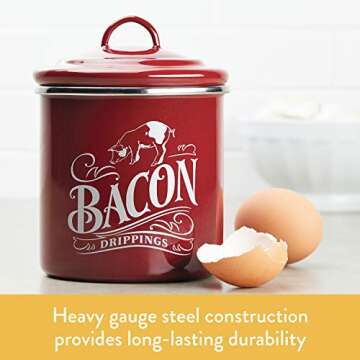 Ayesha Curry Enamel on Steel Bacon Grease Can / Bacon Grease Container - 4 Inch, Red