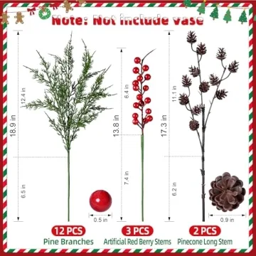 Faux Cedar Stems Artificial Norfolk Pine Branches 17 PCS