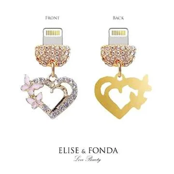 ELISE & FONDA CP620 USB Charging Port Crystal Anti Dust Plug Little Love Heart with Butterfly Phone Charm for iPhone 13/12/11/ XS MAX/XR/X/8 Plus/7/8/SE iPad iPod