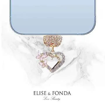 ELISE & FONDA CP620 USB Charging Port Crystal Anti Dust Plug Little Love Heart with Butterfly Phone Charm for iPhone 13/12/11/ XS MAX/XR/X/8 Plus/7/8/SE iPad iPod