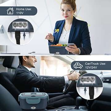 Vabaso Electric Lunch Box Food Heater, 80W Electric Heating Lunch Boxes Lunch for Adults/Men/Car/Tru...