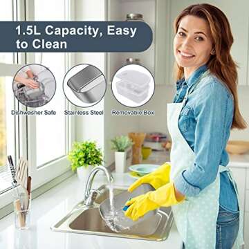 Vabaso Electric Lunch Box Food Heater, 80W Electric Heating Lunch Boxes Lunch for Adults/Men/Car/Truck/Work, 1.5L Removable 304 Stainless Steel Container, 110V/12V/24V, with Fork & Spoon