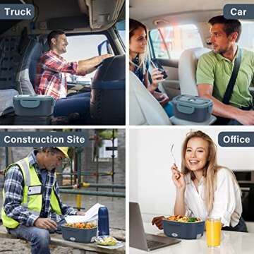 Vabaso Electric Lunch Box Food Heater, 80W Electric Heating Lunch Boxes Lunch for Adults/Men/Car/Truck/Work, 1.5L Removable 304 Stainless Steel Container, 110V/12V/24V, with Fork & Spoon