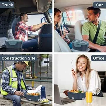 Vabaso Electric Lunch Box Food Heater, 80W Electric Heating Lunch Boxes Lunch for Adults/Men/Car/Truck/Work, 1.5L Removable 304 Stainless Steel Container, 110V/12V/24V, with Fork & Spoon