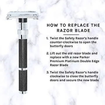 Parker, 96R Graphite Gray Long Handle Butterfly Open Double Edge Safety Razor for Men, 5 Parker Premium Platinum Double Edge Razor Blades Included