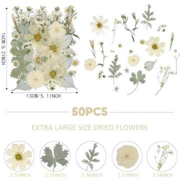50Pcs Large Dried Pressed Flowers for Resin Molds, Real Dry Natural Flower Leaf for Crafts Scrapbook...
