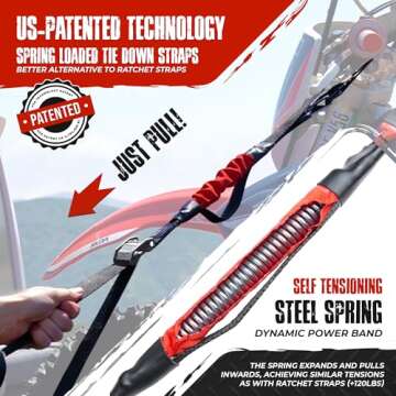 TorkStrap M500 | 14' x 1'' Spring Loaded Tie Down Straps - Adapts to Load Shifts - 1500LB Max Load -...