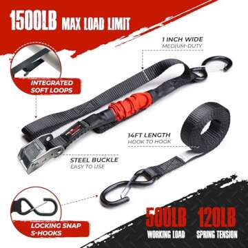 TorkStrap M500 - Spring Loaded 14' Tie Down Straps