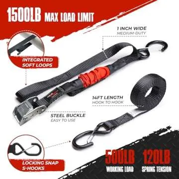 TorkStrap M500 - Spring Loaded 14' Tie Down Straps