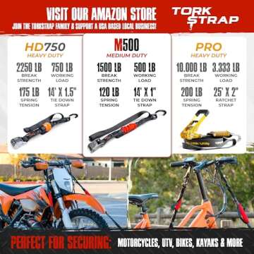 TorkStrap M500 - Spring Loaded 14' Tie Down Straps