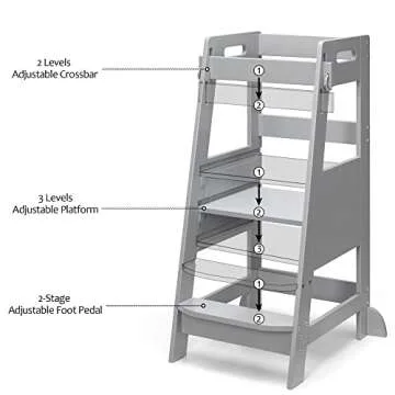 TOETOL Bamboo Toddler Step Stool with Adjustable Height Features