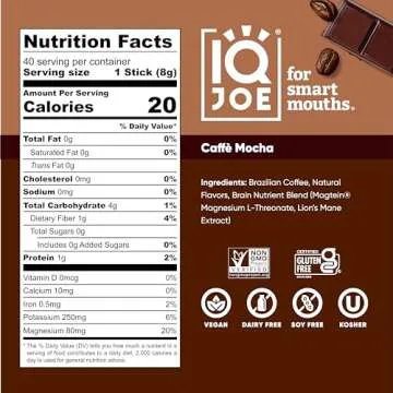 IQJOE Mushroom Coffee Packets (40 Servings) Lion’s Mane, Magtein Magnesium, Antioxidants, Adaptogens - Caffe Mocha - Instant Coffee for Focus, Clarity, Mood, Energy Boost - Sugar Free, Keto, Vegan