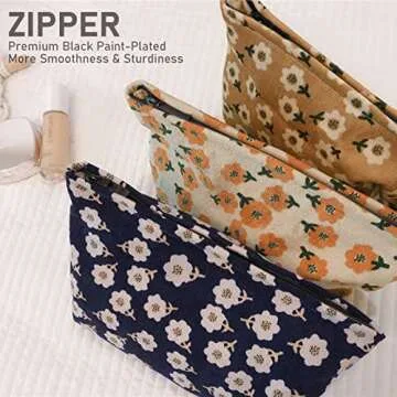 HAPPYHEIDI Floral Corduroy Canvas Travel Makeup Bag