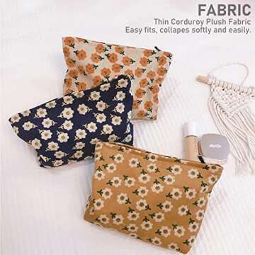 HAPPYHEIDI Floral Corduroy Canvas Travel Makeup Bag