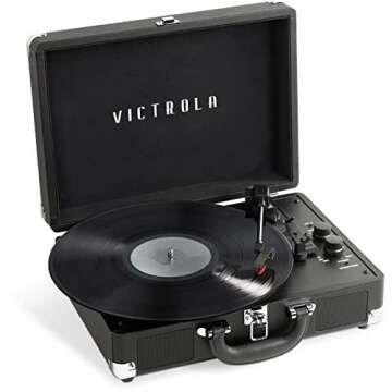 Victrola VSC-500BTC-BLK Portable Vinyl Suitcase Record Player with Cassette and Bluetooth Connectivi...