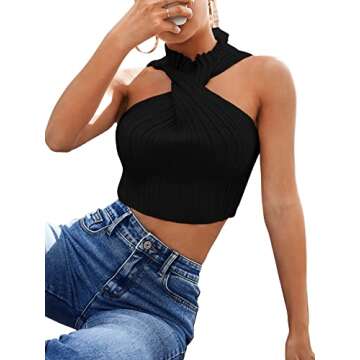 Fashionable Sleeveless Halter Twist Crop Top for Women