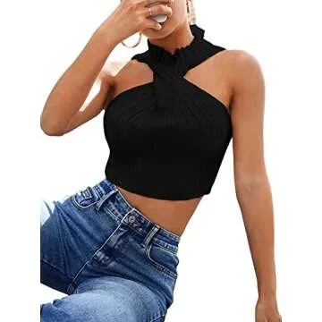 Fashionable Sleeveless Halter Twist Crop Top for Women