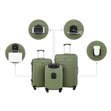 Wrangler Smart Luggage Cup Holder and USB Port, Olive Green, 3 Piece Set