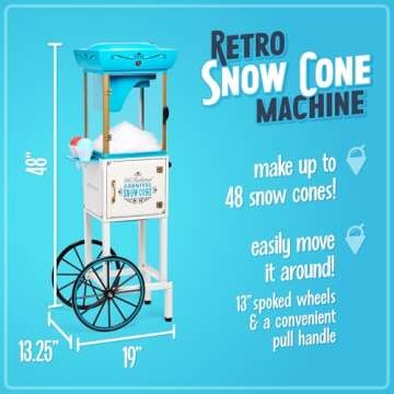 Nostalgia Snow Cone Shaved Ice Machine - Retro Cart Slushie Machine Makes 48 Icy Treats - Includes M...