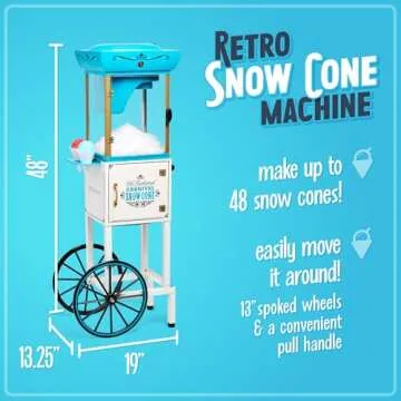 Nostalgia Snow Cone Shaved Ice Machine - Retro Cart Slushie Machine Makes 48 Icy Treats - Includes M...