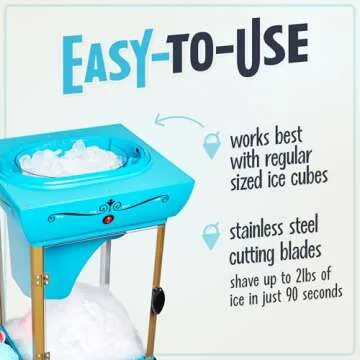 Nostalgia Snow Cone Shaved Ice Machine - Retro Cart Slushie Machine Makes 48 Icy Treats - Includes Metal Scoop, Storage Compartment, Wheels for Easy Mobility - White, Blue