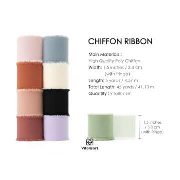 Vitalizart 9 Rolls Handmade Chiffon Silk Ribbons for Crafting, Wedding Decor, Gift Wrapping