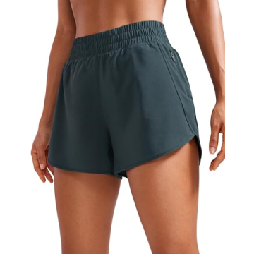 CRZ YOGA Womens High Waisted Running Shorts Mesh Liner 3'' Dolphin Quick Dry for Athletic Gym Track ...
