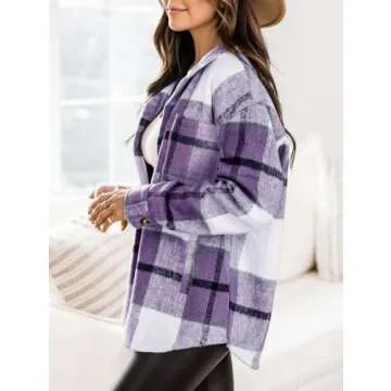 Womens Casual Plaid Brushed Flannel Button Down Shacket - Stylish and Warm