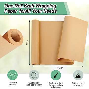 15"×400" Brown Paper Roll, Brown Wrapping Paper, Craft Paper, Wrapping Paper, Packing Paper for Mov...
