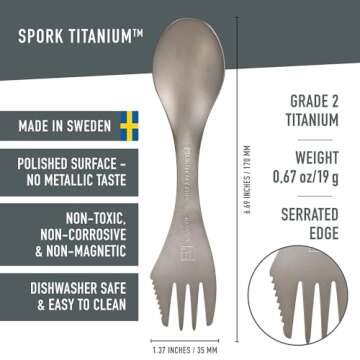 Light My Fire Titanium Spork Camping Spoon Fork Knife Combo Reusable Travel & Camping Utensils - Unb...