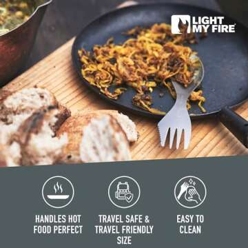 Light My Fire Titanium Spork Camping Spoon Fork Knife Combo Reusable Travel & Camping Utensils - Unbreakable Non-Toxic BPA Free Outdoor Backpacking Hiking Picnic Utensil, 1 Metal Spork