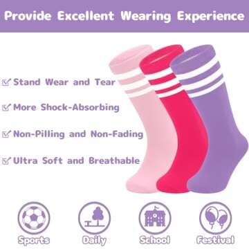 Olreco Kids Soccer Socks Toddler Soccer Socks Girls Soccer Socks Kids 4-6 Pink Soccer Socks Youth Ba...