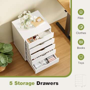 Sweetcrispy 5 Drawer Chest Mobile Storage for Home