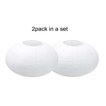 2Pack White Oval Paper lanterns 16”, Chinese Japanese paper lantern lights Paper Lamp shade for Home Decor Wedding Birthday party decorations(White-16inch-2PCS)