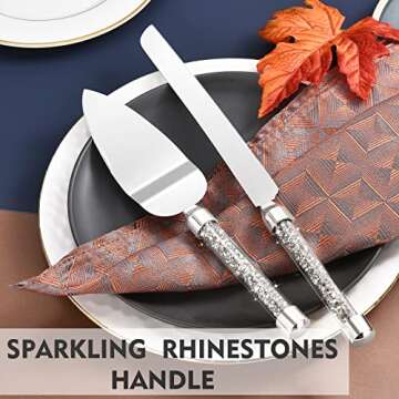 ROXBURGH Wedding Champagne Flutes and Cake knife Server Set, Mr and Mrs Champagne Flutes Glasses for Bride and Groom Cake Cutting set for Wedding Engagement