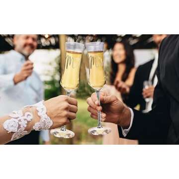 ROXBURGH Wedding Champagne Flutes and Cake knife Server Set, Mr and Mrs Champagne Flutes Glasses for Bride and Groom Cake Cutting set for Wedding Engagement