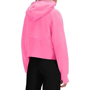 Womens Hooded Pullover Sweatshirts Half Zipper Crop Hoodie Fleece Lined Collar Zip Up Hoodies Cropped Long Sleeve Tops 1 - Pink Medium