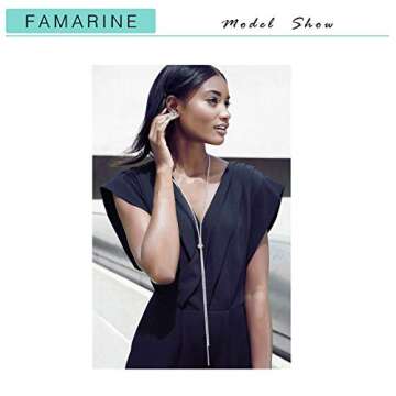 FAMARINE CZ Long Necklace, Rhinestone Bar Y Lariat Necklace Silver Tone for Women Birthday (Silver R...