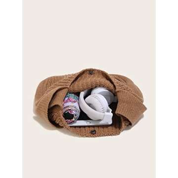 ENBEI Women's Handcrafted Crochet Tote Bag Knit Shoulder bag,All-Season Handwoven Beach Bag, Cute Eco-Friendly Handmade Tote for Shopping, Travel, Daily Use, Gift Box Packaging(Light brown)