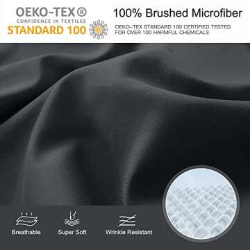 YIYEA Fitted Sheet with Pillowcase, 1800TC Hotel Quality Double Brushed Microfiber Deep Pocket Fitted Sheet Twin Size, Ultra Soft Fitted Bottom Sheet, Shrinkage, Fade Resistant (Twin, Black)