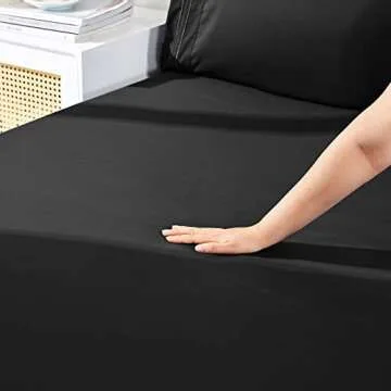 YIYEA Fitted Sheet with Pillowcase, 1800TC Hotel Quality Double Brushed Microfiber Deep Pocket Fitted Sheet Twin Size, Ultra Soft Fitted Bottom Sheet, Shrinkage, Fade Resistant (Twin, Black)
