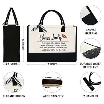 OASSIE Boss Lady Tote Bag Gifts for Women - 13 oz Canvas Tote Bag with Zipper - Mothers Day Birthday...