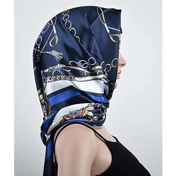 corciova Silk Like 35 x 35 Kerchief Neck Scarf Women Chains Navy Curly Headband Tie Sleeping Night Fashion Bandana Headscarf