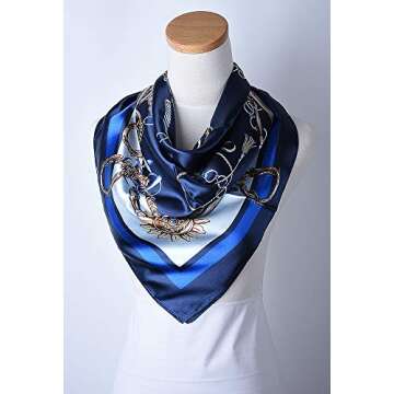 corciova Silk Like 35 x 35 Kerchief Neck Scarf Women Chains Navy Curly Headband Tie Sleeping Night Fashion Bandana Headscarf